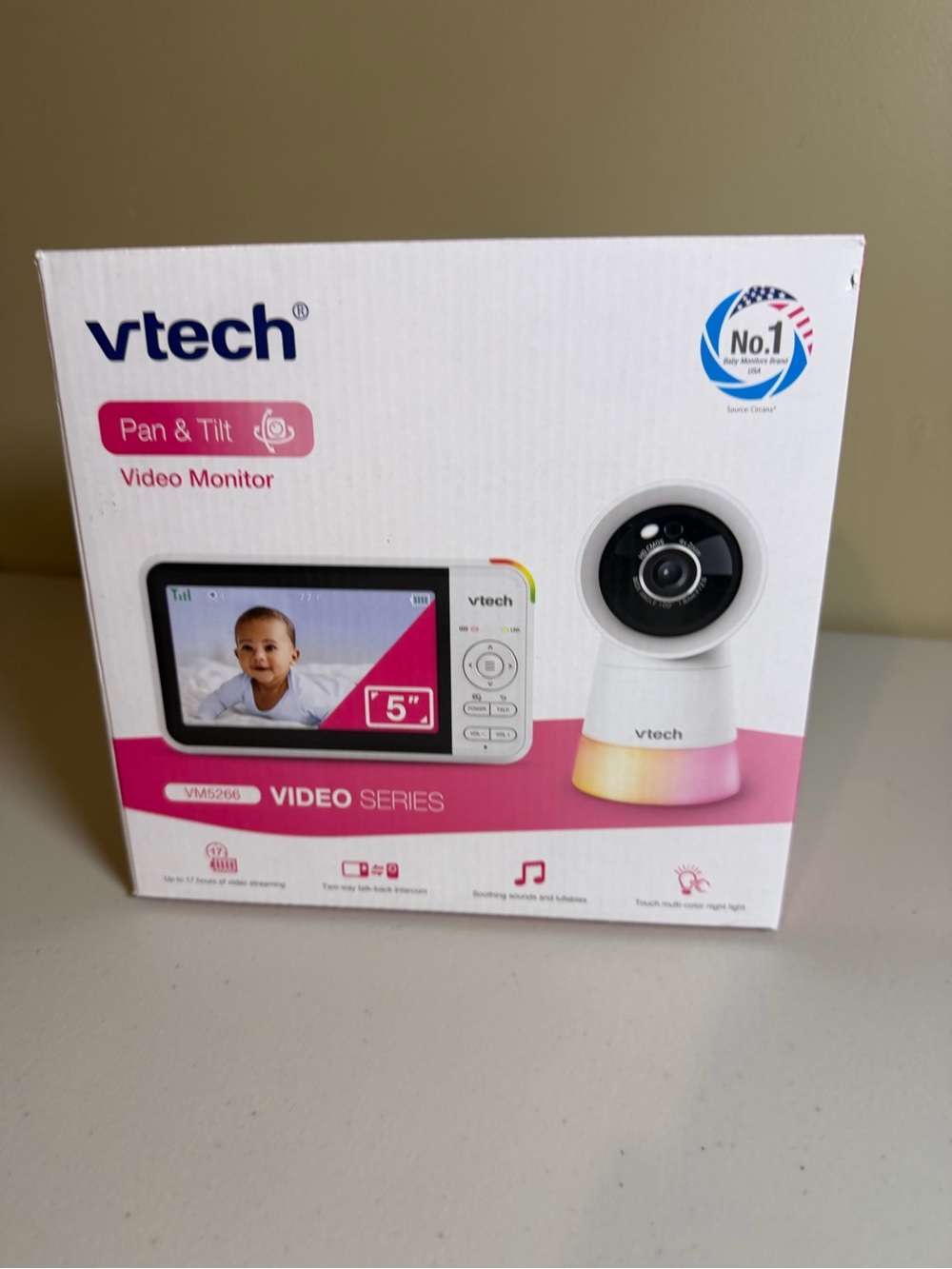 VTech Pink & White Pan & Tilt Video Baby Monitor - 5" Display